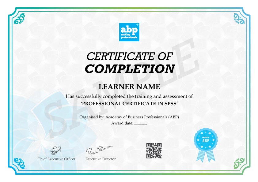 Professional Certificate in SPSS sample certificate