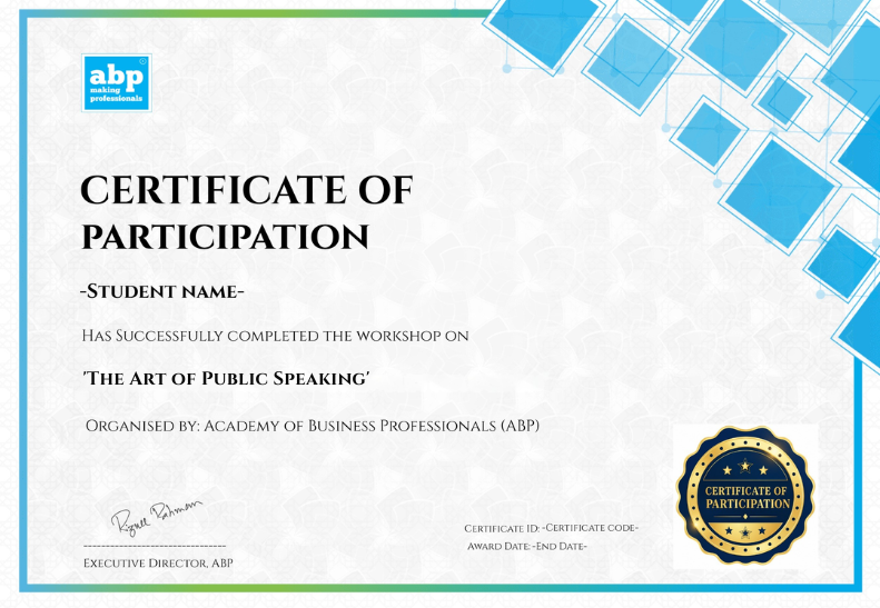 The Art of Public Speaking Certificate