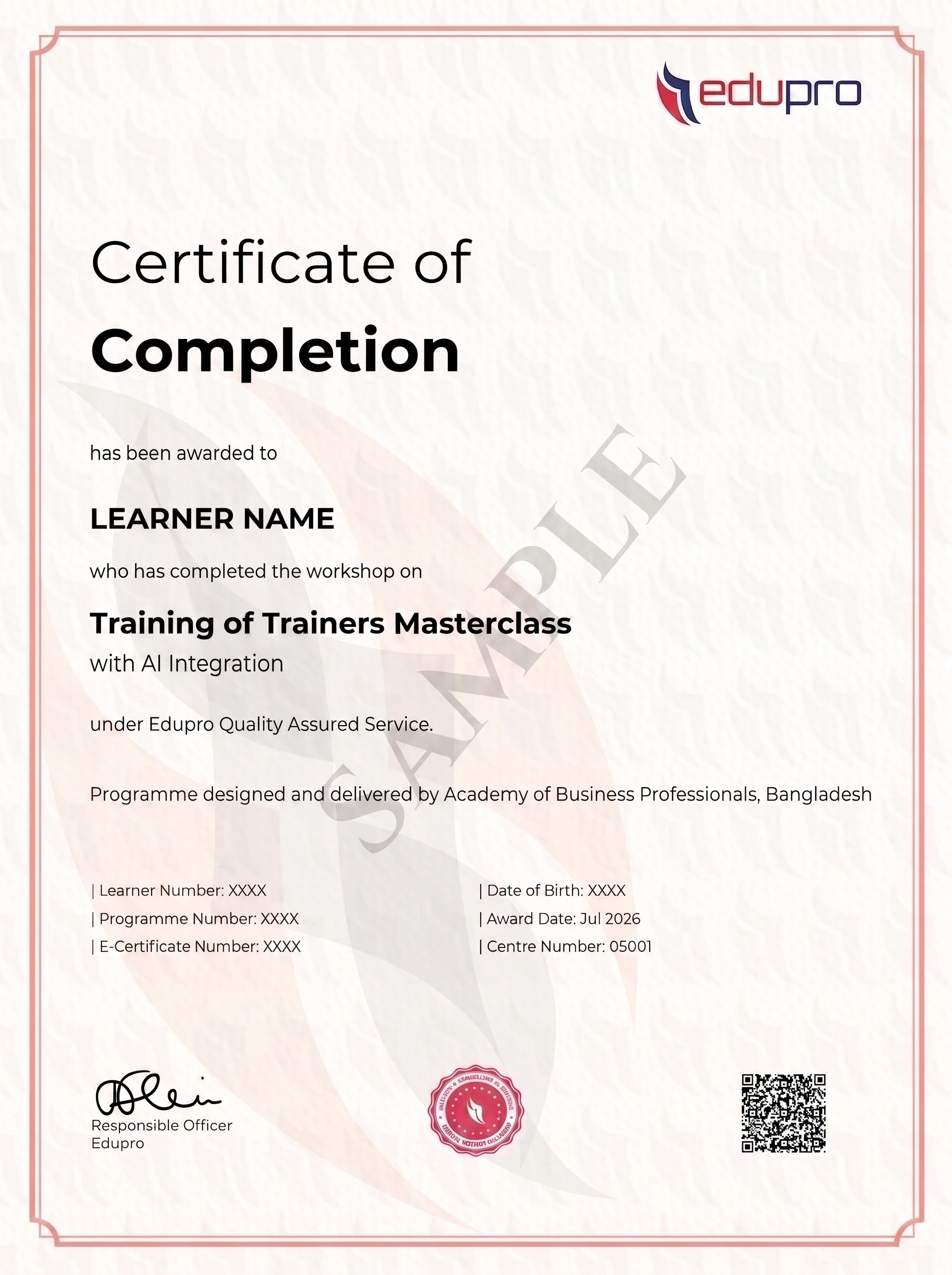 Sample Certificate of Completion