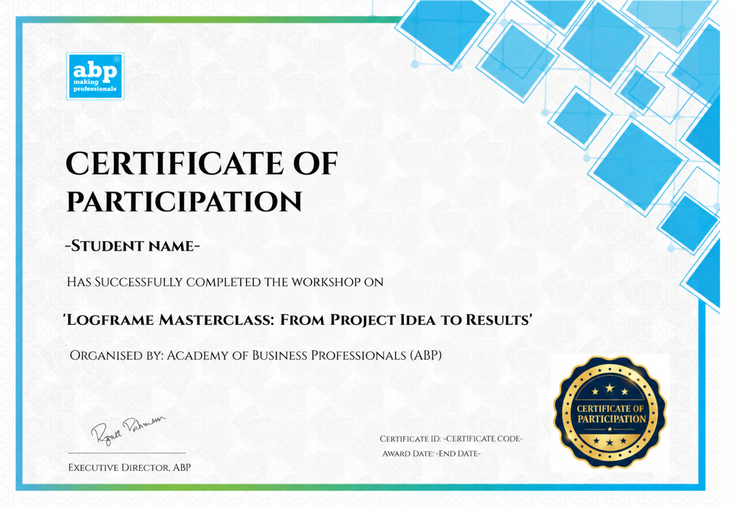 Official ABP Logframe Masterclass Certificate