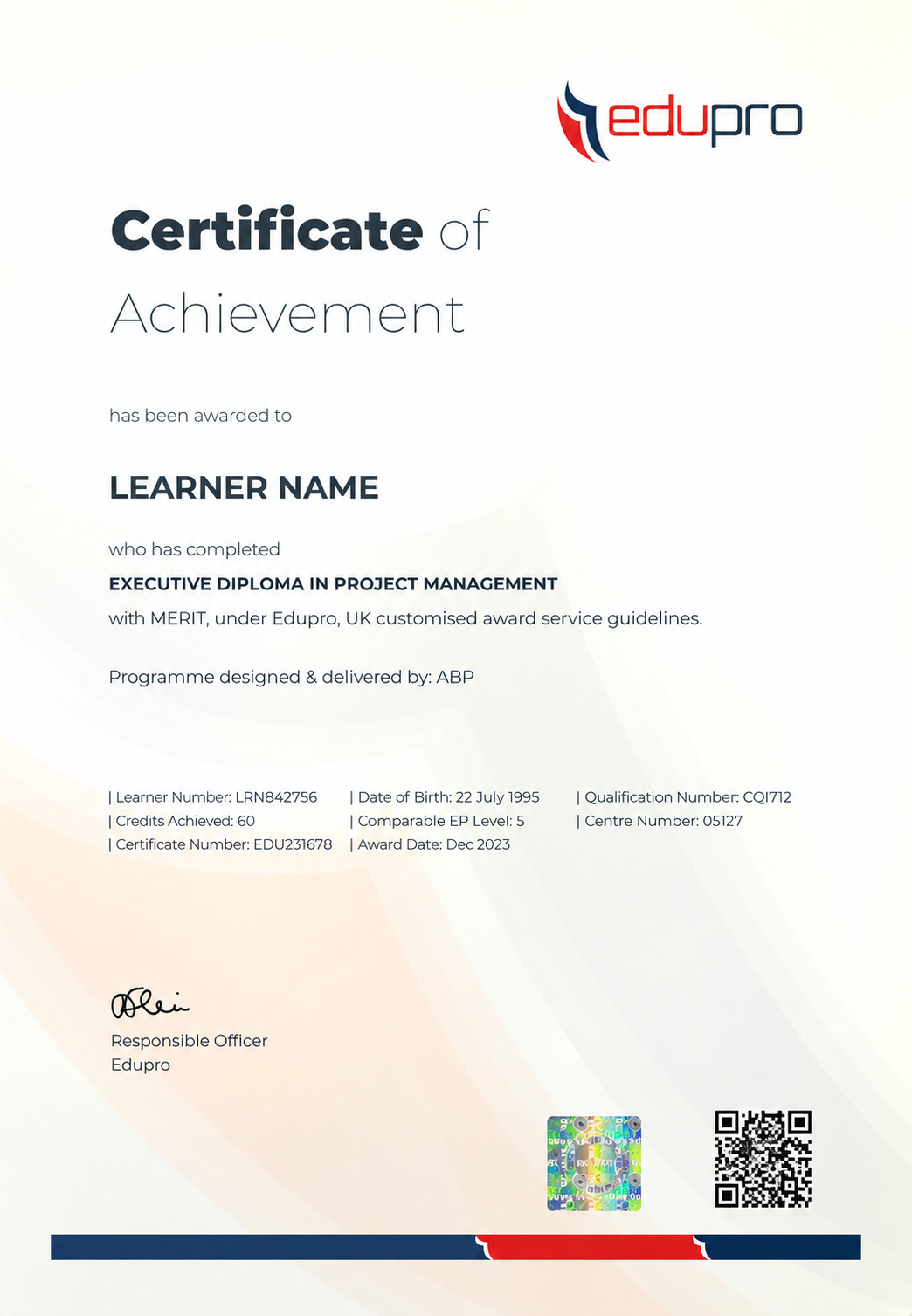 Official Edupro UK Level 5 Executive Diploma in Project Management Certificate