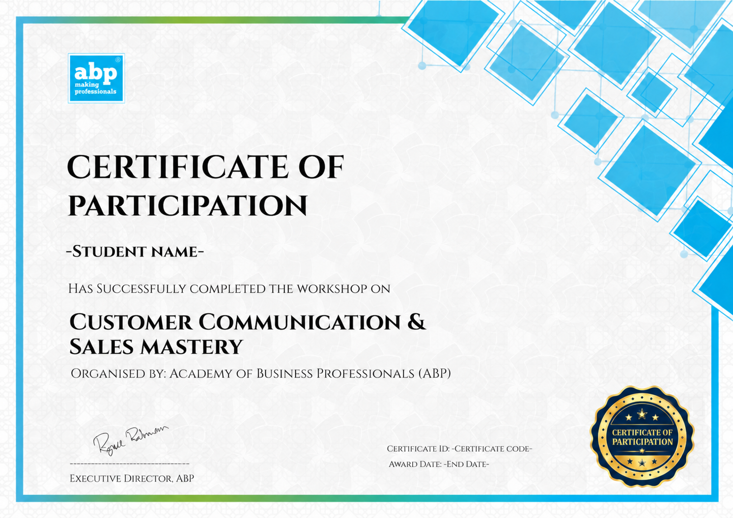 Sample ABP E-Certificate of Participation design